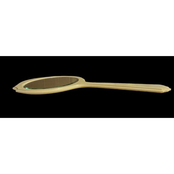 Vintage Pyralin Celluloid Hand Held Mirror Oval Vanity Mirror with Beveled Glass - Picture 6 of 6